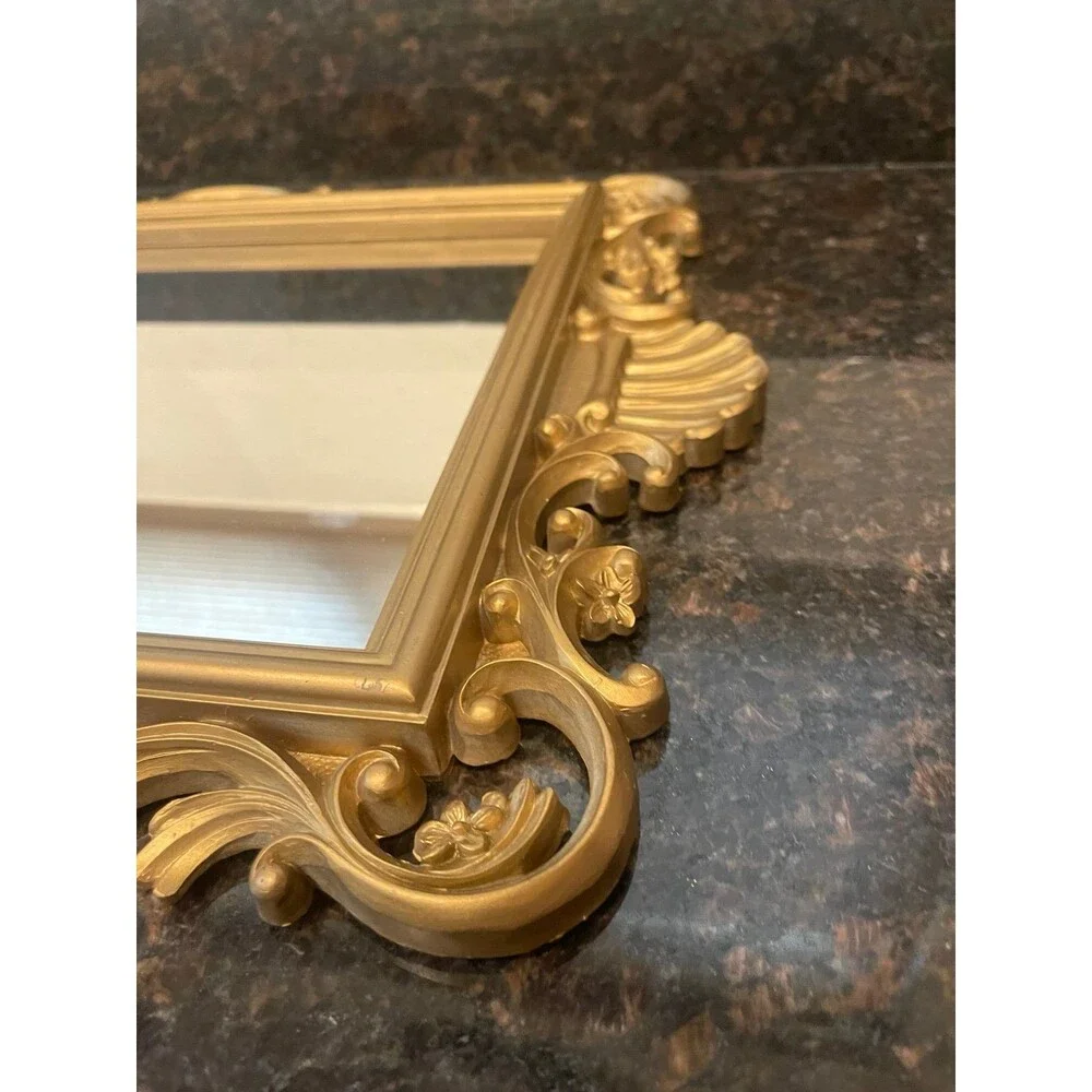 Homco Plastic Gold Mirror Baroque Rococo floral shell